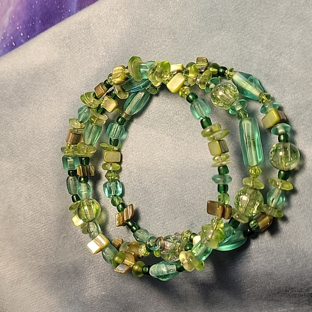 Beautifully handmade shades of green, brown bracelet